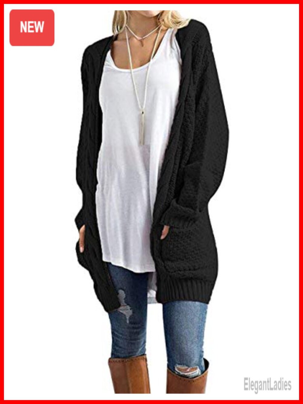 Women's Cable-Knit Cardigan Sweater with Pockets Long Sleeve Acrylic